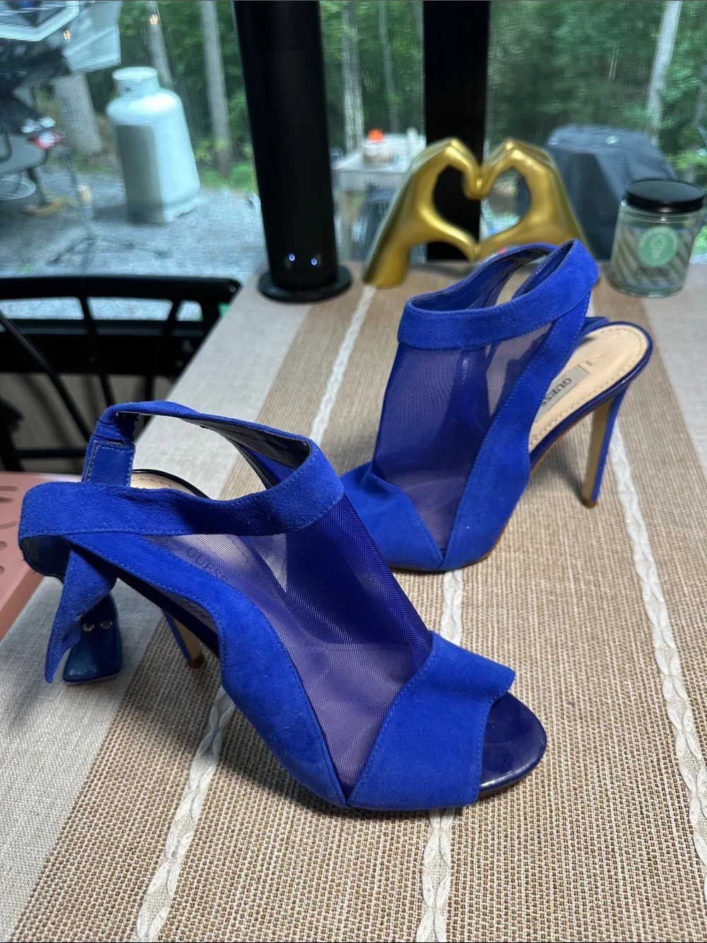 Guess Royal Blue Suede & Mesh Heeled Sandals